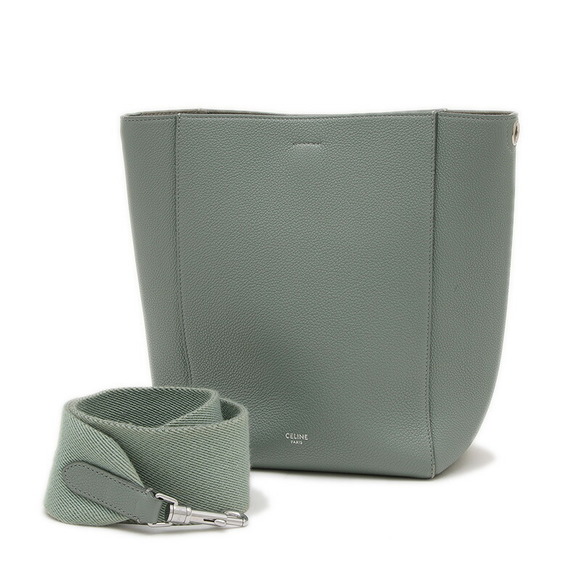 Celine Sangle Bucket Shoulder Bag Green Leather - Picture 1 of 6